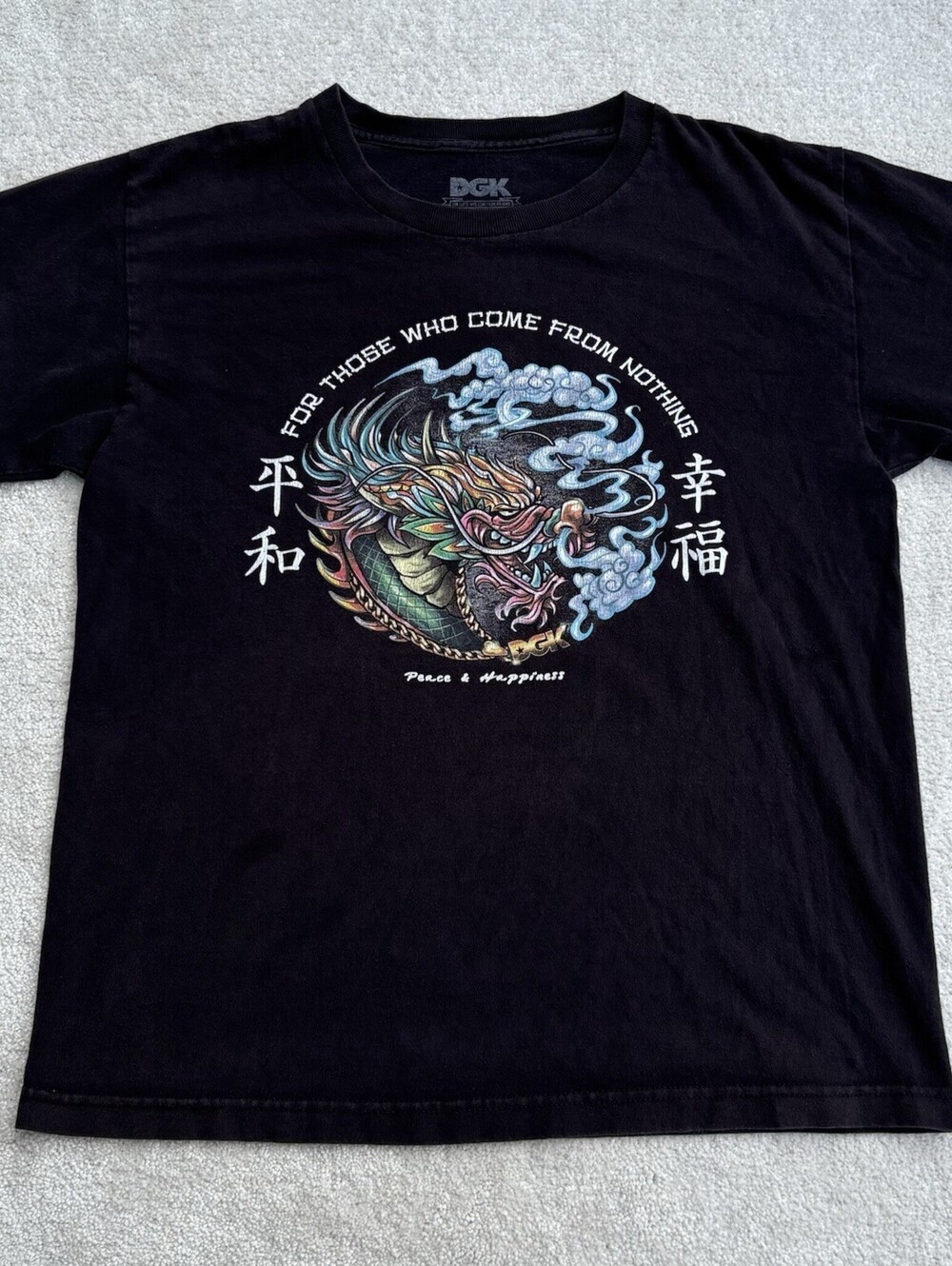 DGK Black Peace & Happiness With Green Dragon Smoke Tee T-shirt